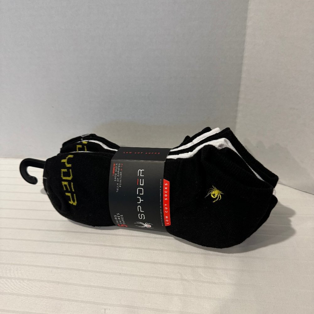 Black/White-Spyder Low Cut Socks-5 Pairs-Mens 6-12